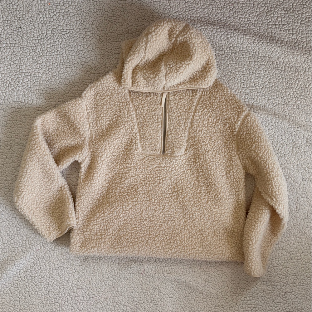 H&M Cream Teddy Half-Zip Hoodie Jacket